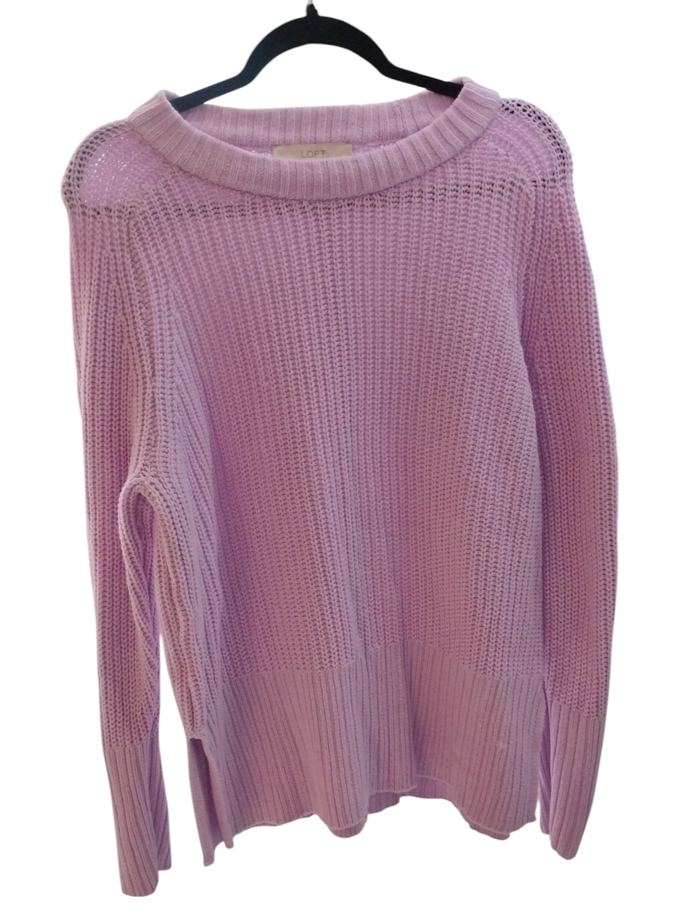 LOFT Lilac Open-Knit Crewneck Sweater SZ M